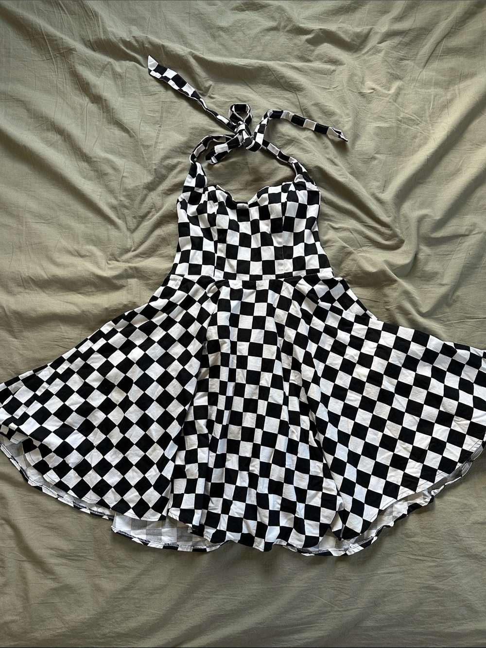 Grace Karin Black and White Checkered Halter Dress